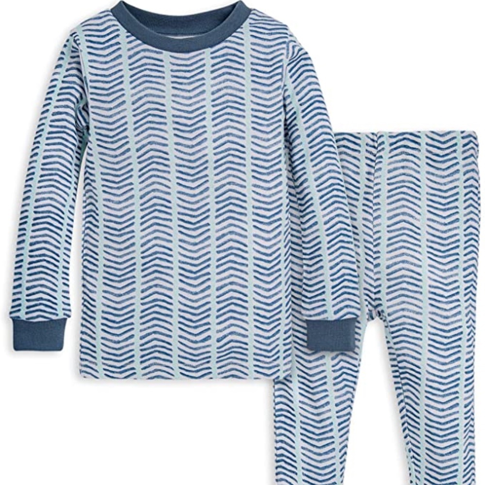 Burt's Bees Baby Blue Watercolor Chevron Organic Cotton Toddler Snug Fit Pajamas
